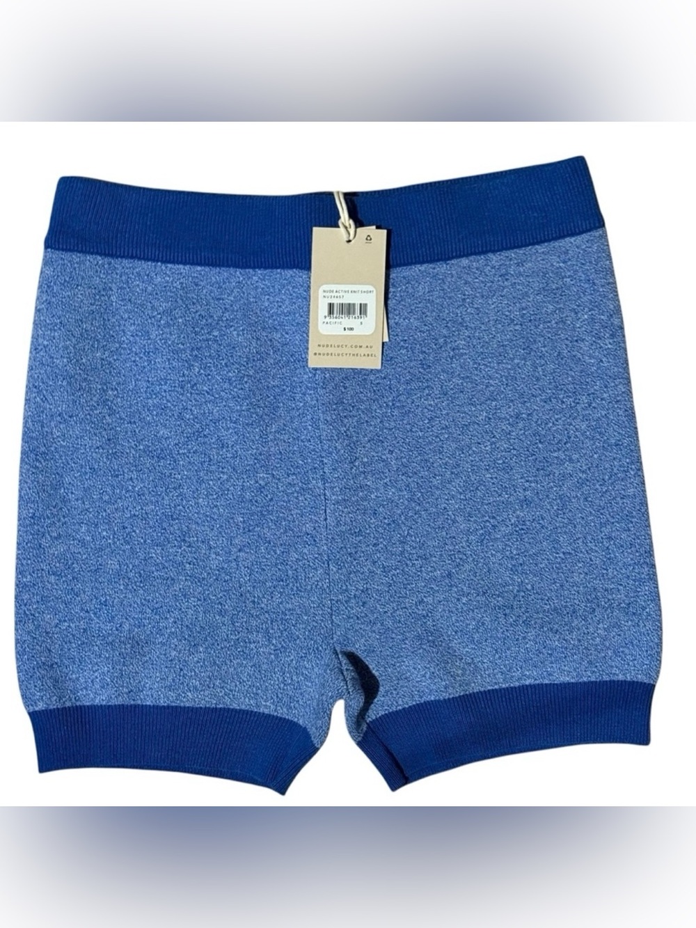 Nude Lucy Active Knit Shorts NEW Pacific Blue Size Small Organic Cotton NU24657